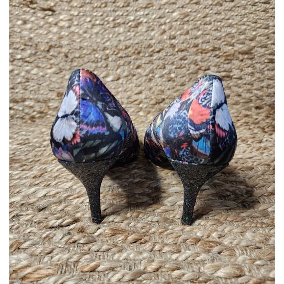 J Renee Ryenne Butterfly Screen Print Glitter Heels Toes Black Purple Size 10 M - Picture 6 of 11